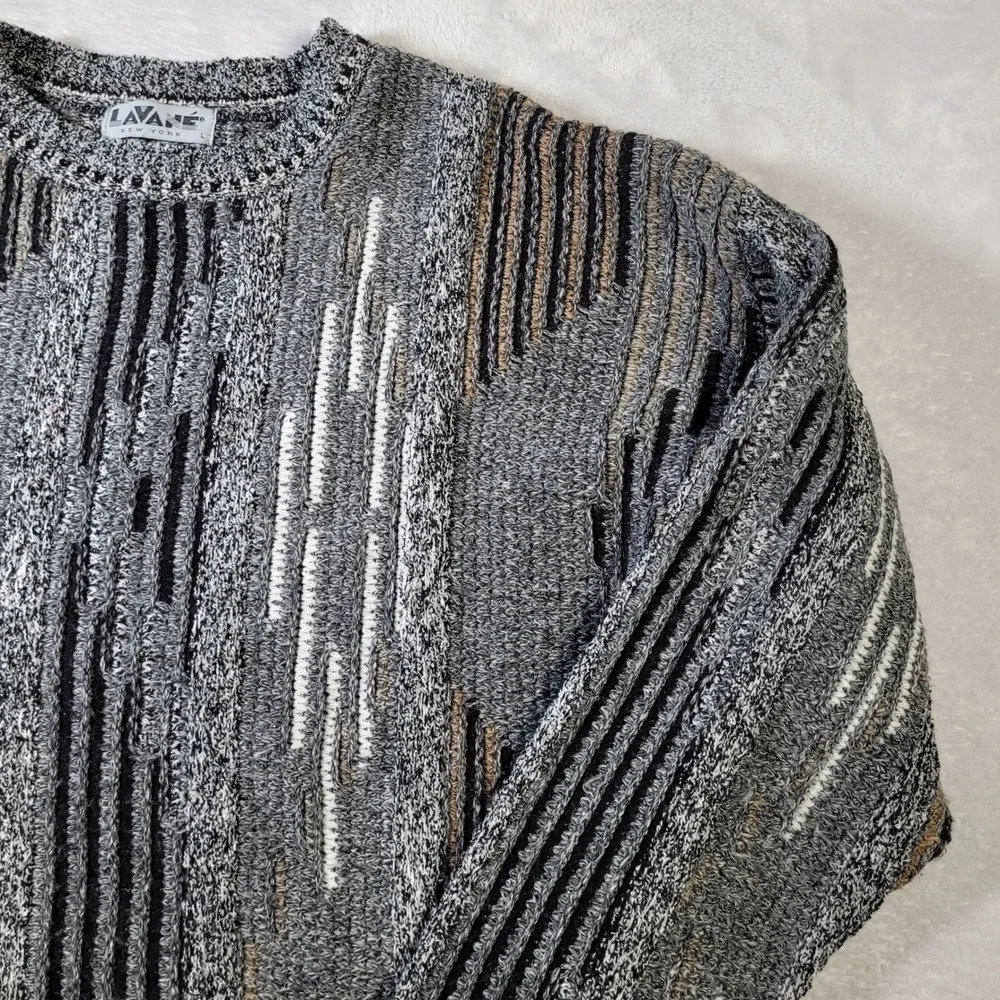 Lavane Sweater Mens Large Gray Vintage 90s 3D Knit Style Crewneck Cosby Dad